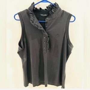 Brooks Brothers Black Sleeveless Ruffle Blouse